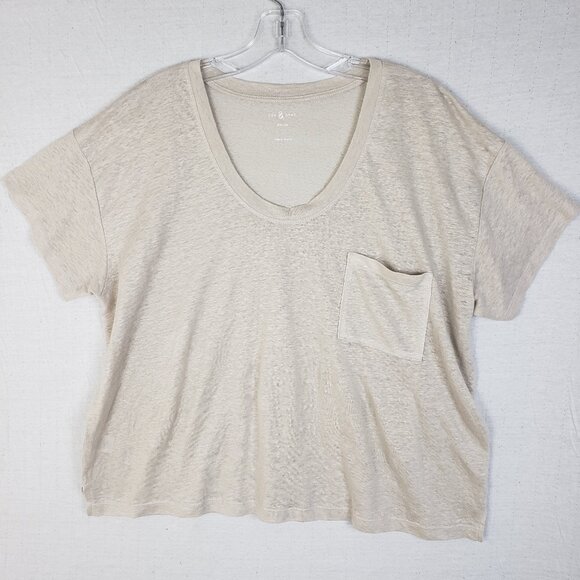 Lou & Grey 100% Linen Boxy Top Tee Light Beige Burnout Minimalist size L Neutral - Picture 1 of 11
